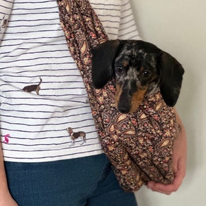 Paisley dog sling  ,small dog sling bag , puppy sling carrier ,dachshund  sling carrier,light weight dog sling ,pet ,spring dogcarrier