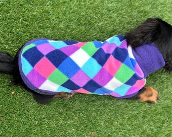 Dachshund Fleece Dog Jumper: Water & Mud Repellent, Breathable, Multi-Colored
