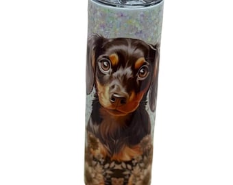 Dachshund 20oz Skinny Tumbler: Long-Haired Wiener Dog Gift