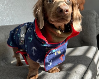 Dachshund Fleece Dog Coat: Double Layered, Harness Hole, Handmade