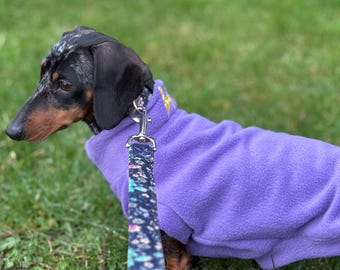 Embroidered Initial Dachshund Fleece Jumper: Water Repellent Dog Coat