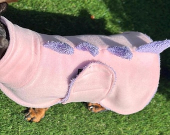 Dachshund Dino Fleece Dog Drying Coat: Absorbent Cotton Terry Lined