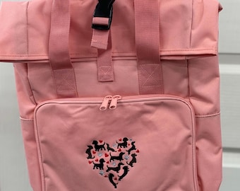 Embroidered Dachshund Roll Top Backpack: Recycled Polyester Rucksack