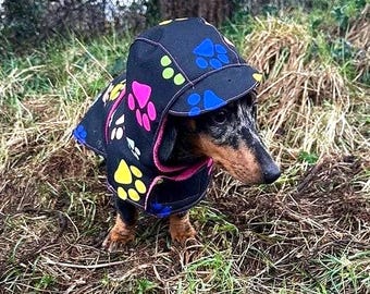 Waterproof Dachshund Raincoat: Fleece Lined Hooded Dog Coat