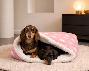 Padded Polar Fleece Dog Snuggle Sack: Dachshund Burrow Bed