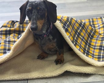 Cornish Tartan Dog Snuggle Sack: Sherpa Fleece Puppy Warmer