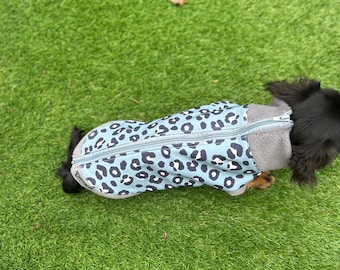 Leopard Print Dachshund Fleece Jumper: Zipped Softshell, Waterproof