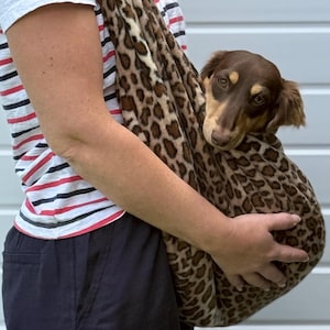 Dachshund leopard print sling  ,Dog sling carrier ,small dog sling bag , puppy sling carrier ,pet sling carrier