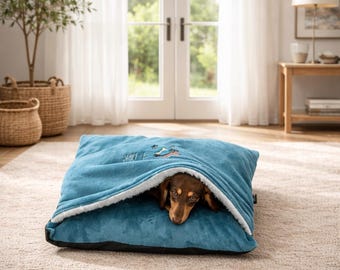 Dachshund cuddle  Fleece  Bed Cave: Small Dog Personalised snuggle bed