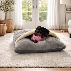 Cama personalizada para perros salchicha. Cama tipo cueva de espuma viscoelástica para perros.
