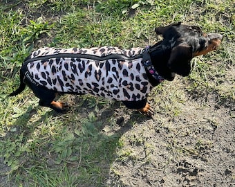 Leopard Print Dachshund Fleece Jumper: Zipped Softshell, Water Resistant