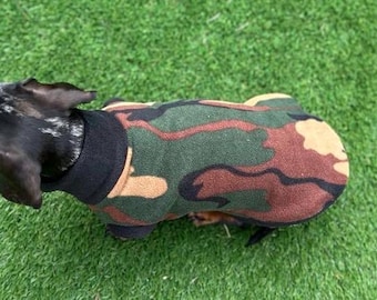 Camouflage Dachshund Fleece Jumper: Breathable, Warm Dog Jacket