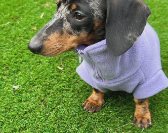 Dachshund zip neck Fleece Jumper: Embroidered Dog Coat