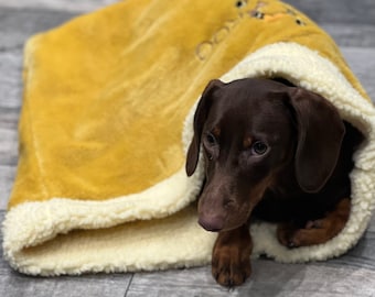 Personalised dog snuggle sack ,Pet snuggle sack, puppy warmer,dachshund snuggle sack ,fleece blanket