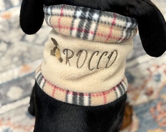 Personalized Dachshund Snood: Tartan Fleece Dog Neck Warmer