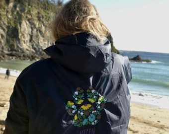 Floral Paw Print Embroidered Dry Robe: Waterproof Dog Walker Coat