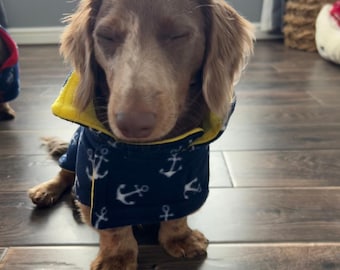 Dachshund Fleece Dog Coat: Double Layered, Harness Hole, Handmade