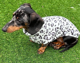 Leopard Print Dachshund Fleece Jumper: Water Repellent Dog Suit