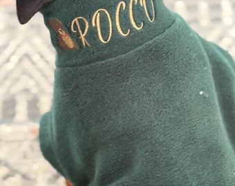 Embroidered Dachshund Fleece Jumper: Water & Mud Repellent, Personalized Dog Coat