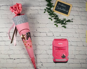 Schultüte zum Ergobag Reitbärhof - Schultüte Mädchen - Schultüte mit Namen - Schultüte Stoff - Schultüte Pferd Schultüte rosa - MaryLou