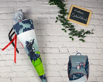 Schultüte zum Scout blue Ninja - Schultüte Jungen - Schultüte mit Namen - Schultüte Stoff - Zuckertüte Ninja Schultüte -  70cm  MaryLou