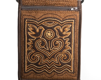 Braun Reise Crossbody Geldbeutel, Textil, Vögel, Ornamente, kleine Umhängetasche, RTS