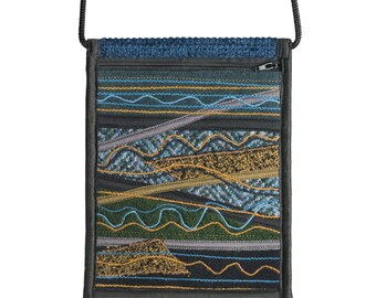 Cartera pequeña crossbody, tela, azul, mosaico, viaje, minimalista, bolso de cuerpo cruzado, RTS