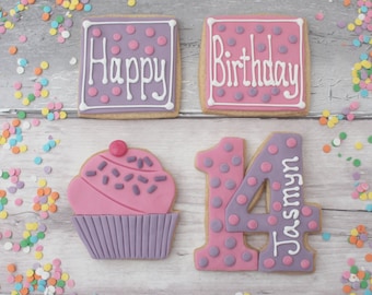 Personalised cupcake birthday cookies, customisable age edible gift for him her