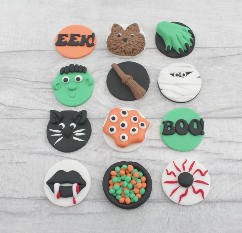 Halloween Cupcake Toppers Halloween Decorations Edible Etsy