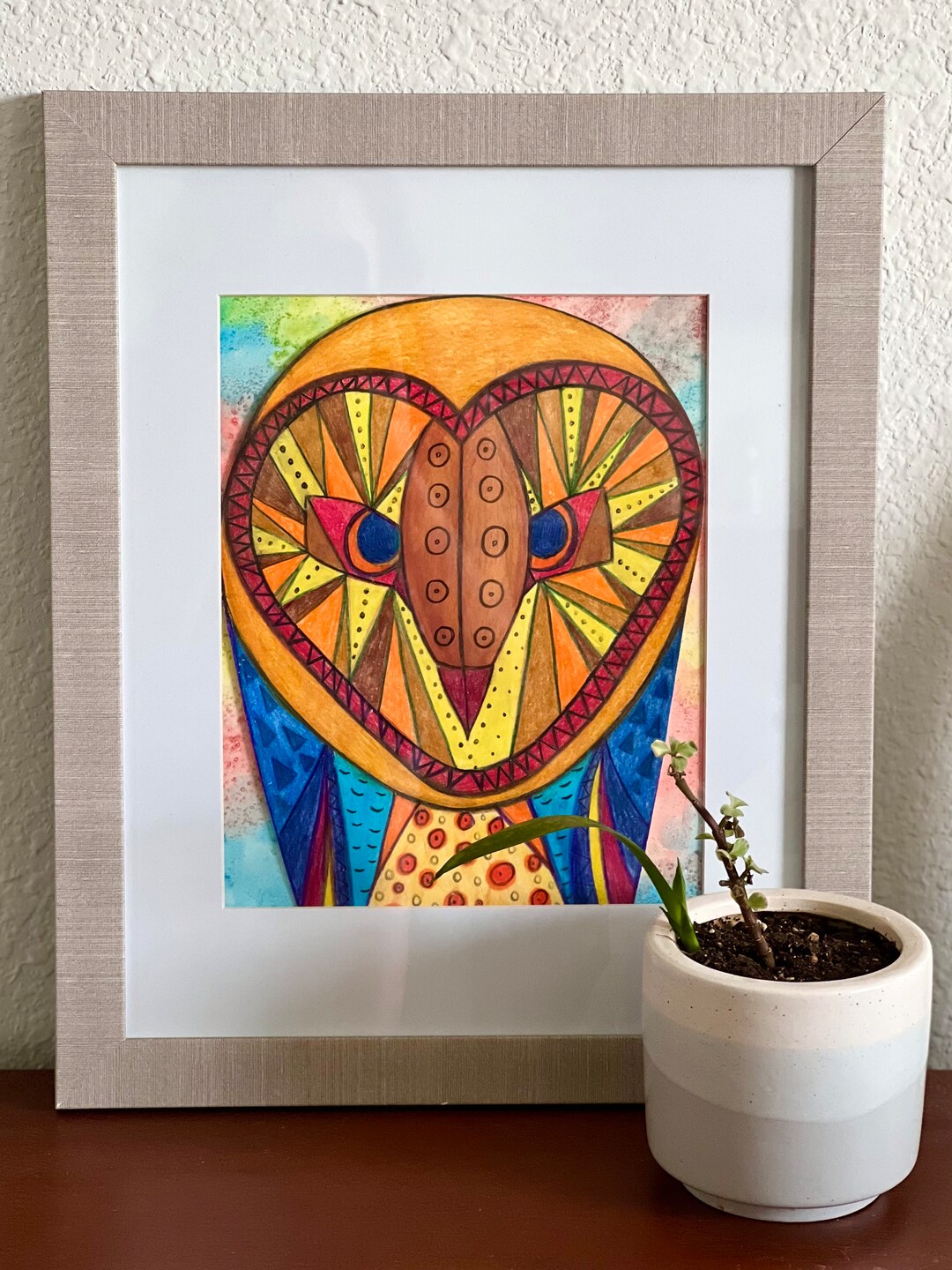 Original Framed Watercolor and Pastel Pencil Owl 13” X 16” - Etsy