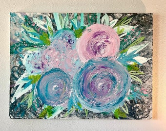 Reimagined - acrylic on canvas - 3’ x 4’ abstract floral painting
