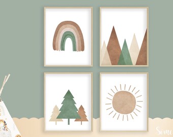 Cadeau de baby shower, décoration murale bohème, chambre d'enfant aventure, art mural nature pour chambre de bébé, impressions, impressions d'art pour bébé, impressions bohèmes, nouveau-né