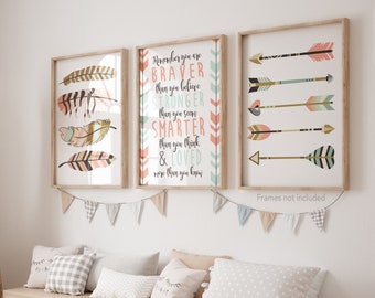 Art mural bohème pour chambre d'enfant, art tribal pour chambre de bébé, flèches plumes d'art mural pour chambre de bébé, art tribal pour chambre de bébé, flèches déco pour chambre d'enfant, chambre d'enfant
