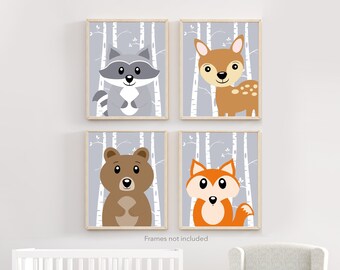 Woodland Nursery Decor, Kids Room Wall Art, Set of 4 Prints, Baby Room Wall Art, Nursery Decor, Baby Room Prints, Woodland Nursery Art