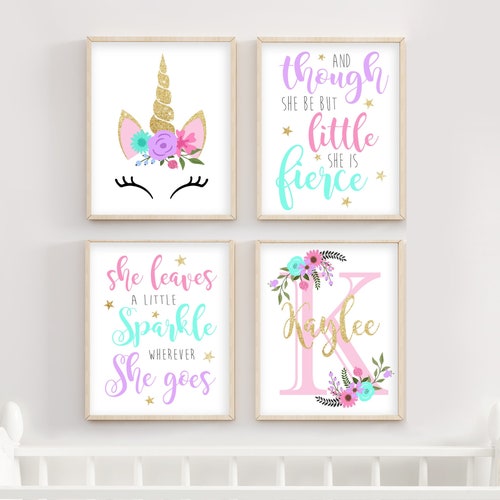 Unicorn Nursery Decor Girl Bedroom Wall Art Set of 4 Prints Etsy