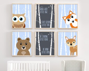 Décoration murale de pépinière, Woodland Nursery Prints, Woodland Wall Decor, Baby Room Prints, Nursery Room Decor, Prints for Nursery, Woodland Decor