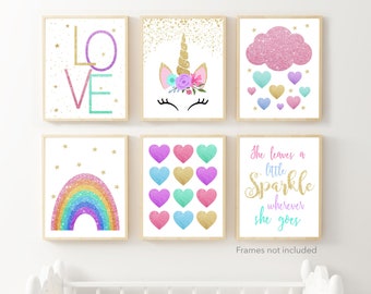 Gravures de pépinière, Art mural de pépinière de licorne, décor de mur de pépinière, décor de chambre de bébé, décor de mur de fille, imprime de licorne, cadeau de douche de bébé, chambre à coucher