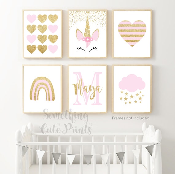 Unicorn Nursery Decor, Gold Unicorn Wall Art, Nursery Wall Art, Pink Gold Nursery Decor, Girl Nursery Wall Decor, Glitter Unicorn, UNFRAMED