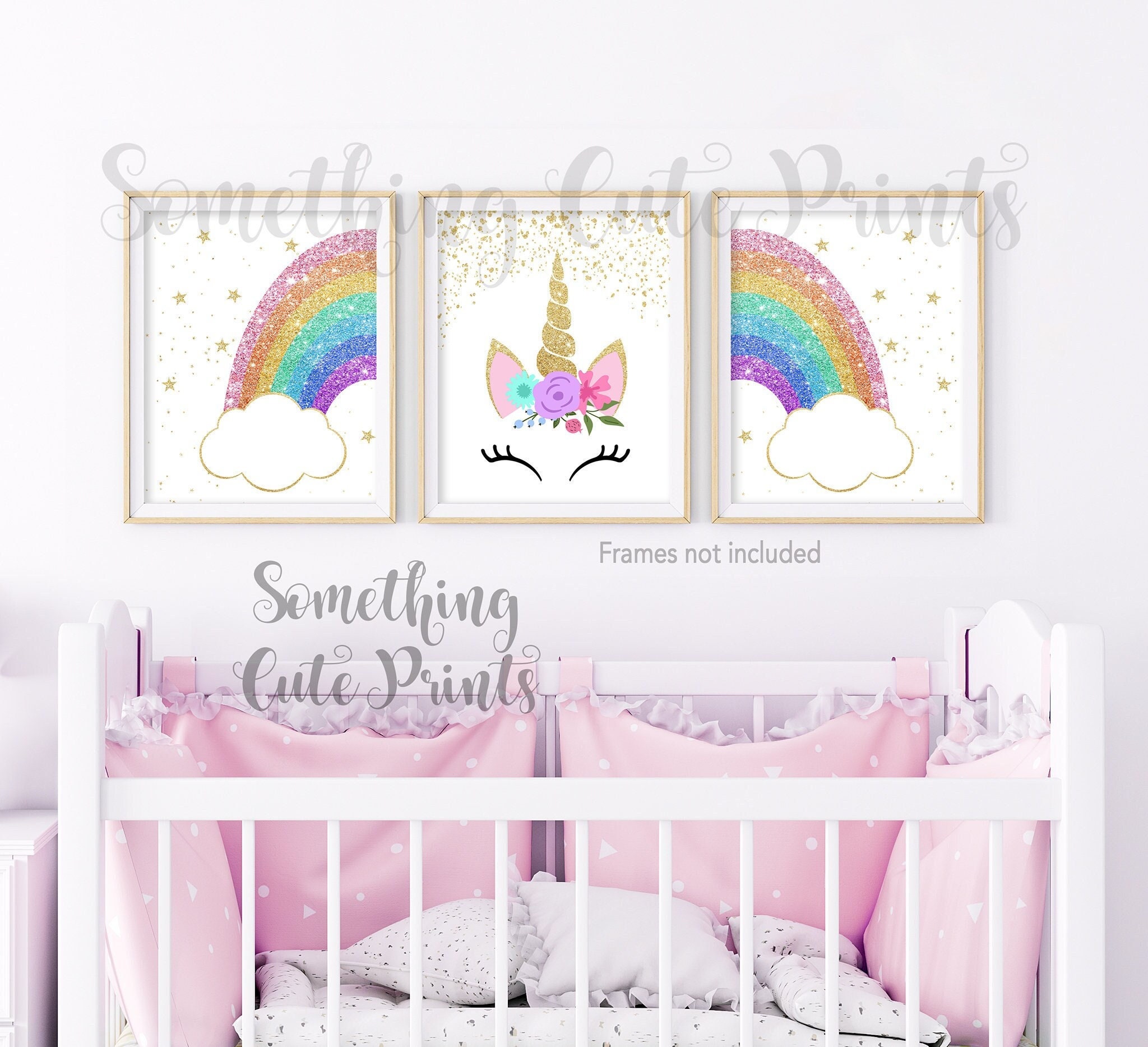 Unicorn Room Decor for Toddler Girl Bedroom, Unicorn Art Print or Canvas,  Unicorn Birthday Decorations, Unicorn Rainbow Party Gift Set of 5 