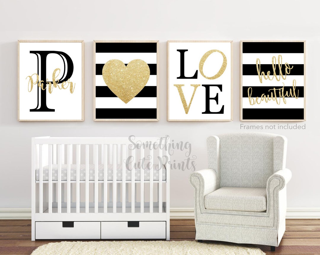 Black White and Gold Nursery Art, Gold Nursery Wall Decor, Girl Nursery