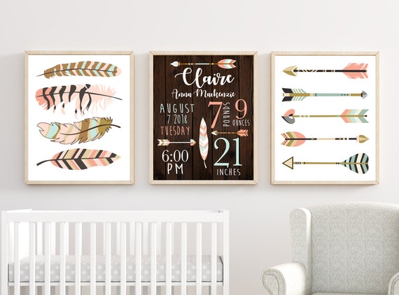 Tribal Nursery Wall Art Birth Announcement Birth Stats Baby Room Wall Art Boho Themed Baby Room Girl Nursery Wall Art Baby Shower Gift