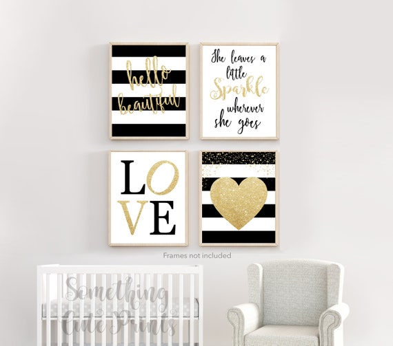 Black White and Gold Nursery Art Gold Nursery Wall Decor Etsy
