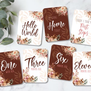 Cartes d'étape de bébé, cartes d'étape de Boho, carte d'étape florale, cadeau de douche de bébé, cadeaux de nouveau-né, suivi d'étape, cartes de Hello World