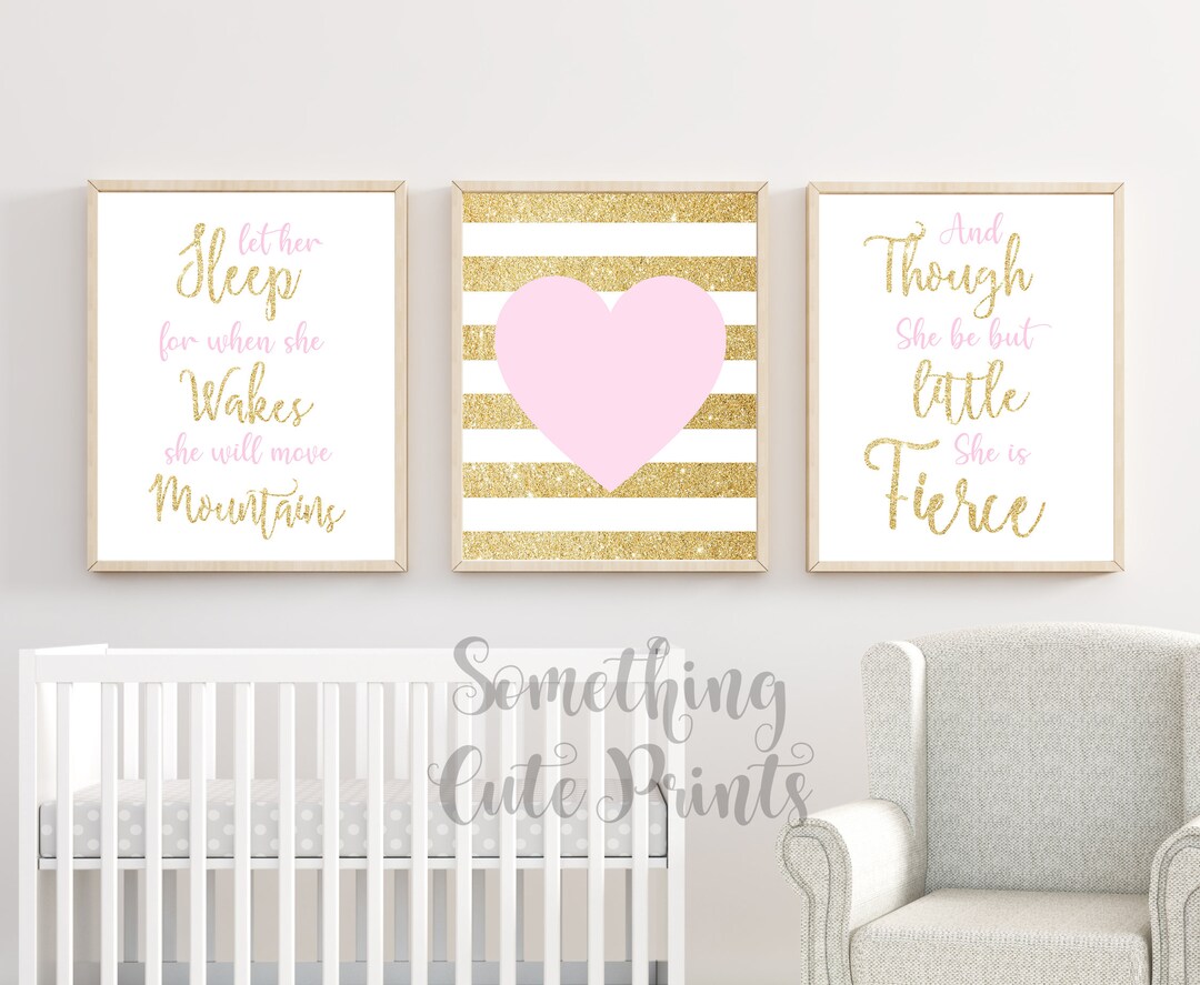 Pink and Gold Nursery Wall Art, Pink Nursery Wall Decor, Girl Nursery