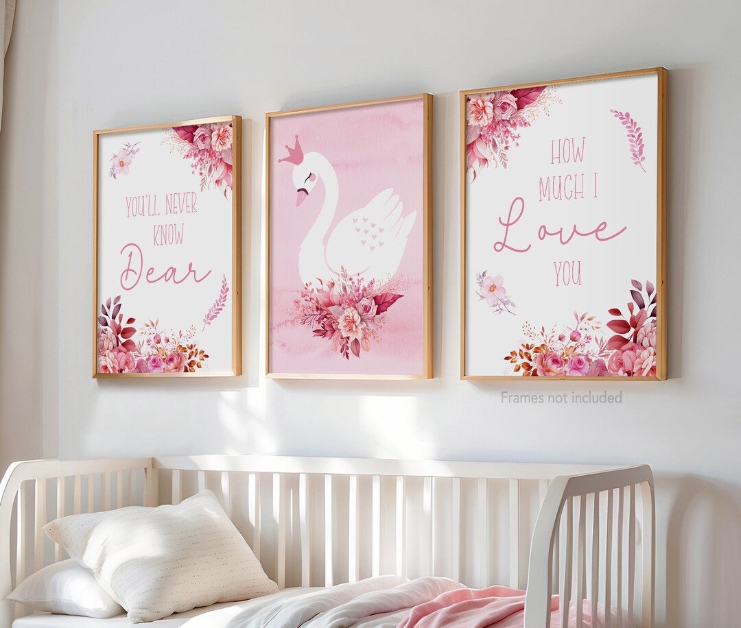 Swan Nursery Wall Art, Baby Girl Nursery Decor, Floral Nursery Wall Art ...