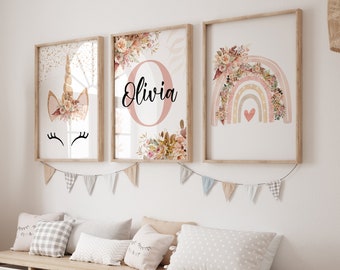 Boho Unicorn Prints, Unicorn Decor, Nursery Wall Art, Rainbow Wall Decor, Girl Nursery Wall Decor, Neutral Nursery Art, Unicorn Prints