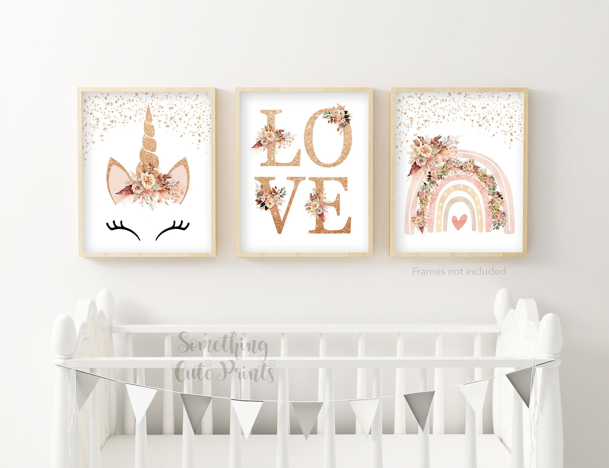 Boho Prints, Unicorn Nursery Prints, Boho Rainbow Wall Decor, Boho Rainbow Prints, Nursery Decor, Floral Wall Art, Baby Room Decor, Baby