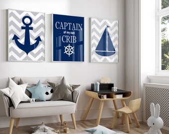 Décoration murale nautique pour chambre d'enfant, chambre d'enfant - impressions murales nautiques - art mural chambre de bébé - ancre - bateau - cadeau de baby shower - décoration murale de bébé