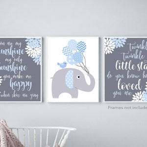 You are my sunshine nursery wall art, baby elephant prints, animal prints, baby boy nursery decor, newborn gifts, baby shower gifts, quote