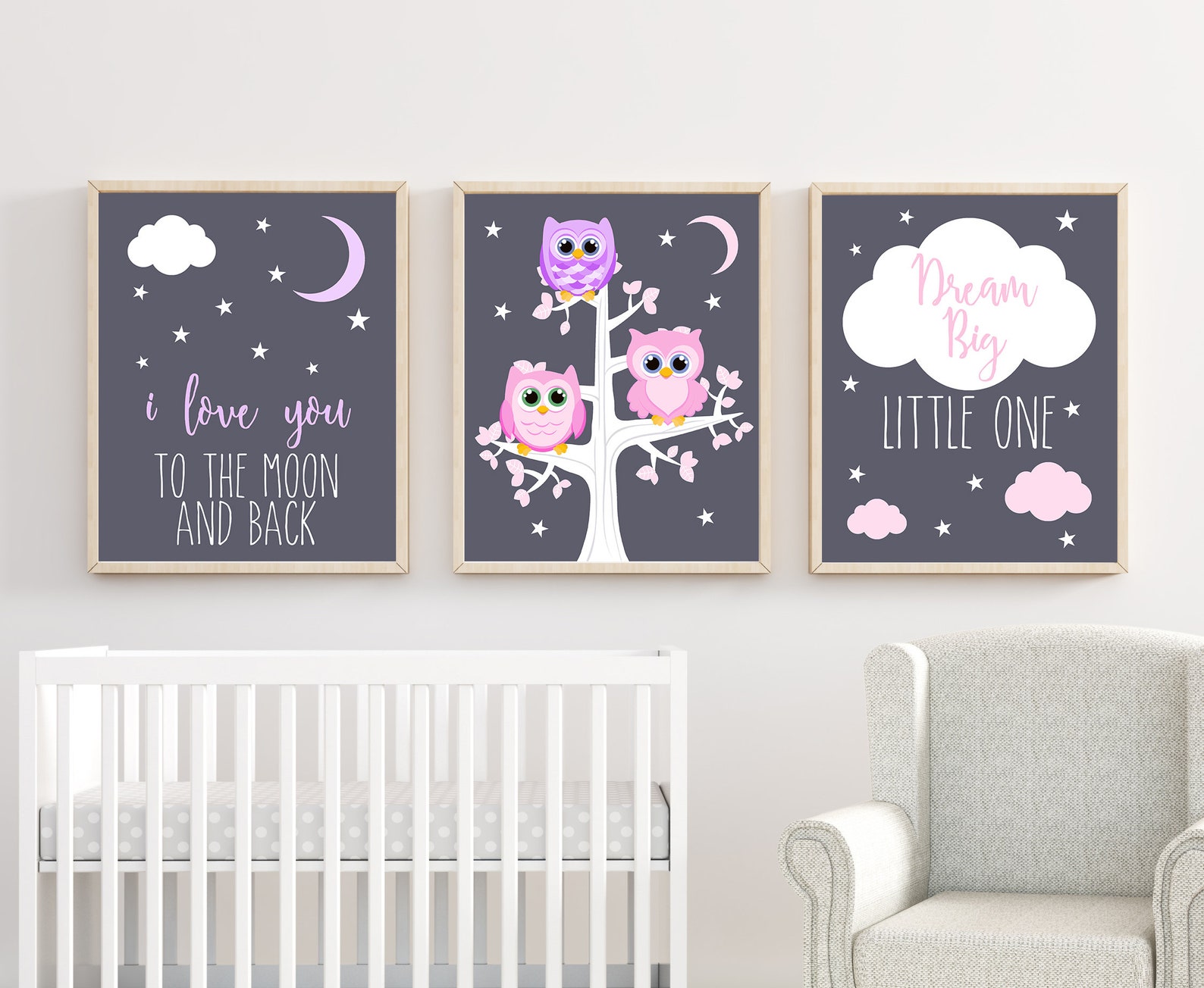 Baby Nursery Wall Art Owl Nursery Wall Art Girl Nursery Etsy